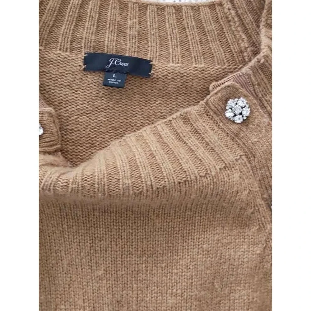 J.Crew Glam Crystal Button Camel Knit Sweater S/M Retro Minimalist - Picture 3 of 9